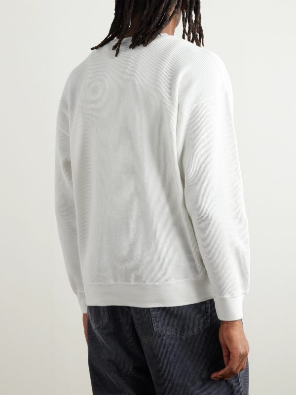 Logo-Embroidered Appliquéd Waffle-Knit Cotton T-Shirt - BK