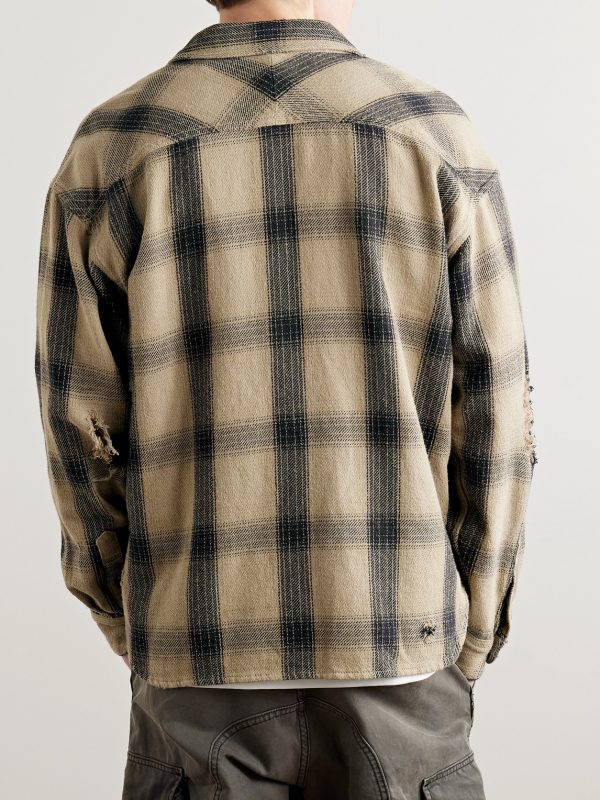 Savage Logo-Appliquéd Distressed Checked Cotton Shirt - BK