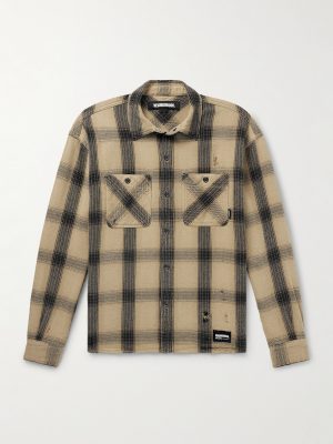 Savage Logo-Appliquéd Distressed Checked Cotton Shirt Savage Logo-Appliquéd Distressed Checked Cotton Shirt