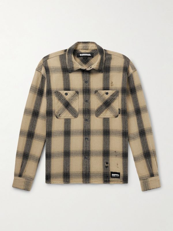 Savage Logo-Appliquéd Distressed Checked Cotton Shirt