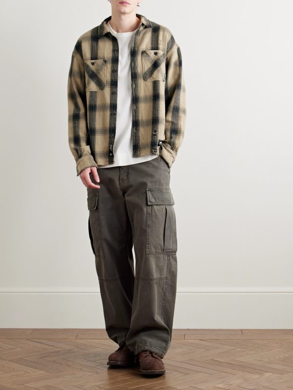 Savage Logo-Appliquéd Distressed Checked Cotton Shirt - OU
