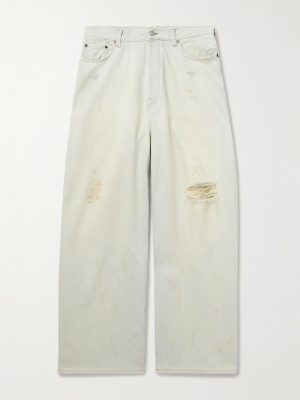 Wide-Leg Distressed Jeans