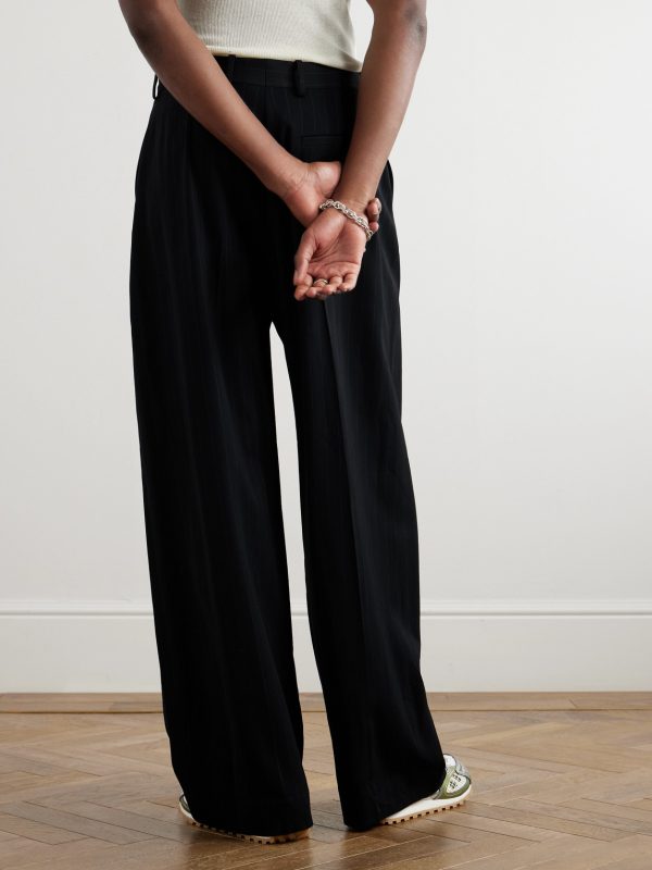 Wide-Leg Pinstriped Twill Trousers - BK