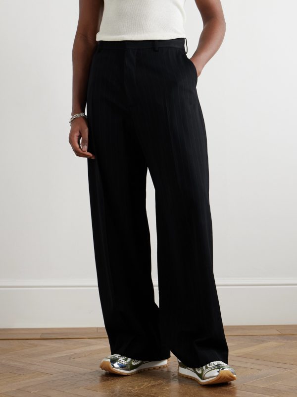 Wide-Leg Pinstriped Twill Trousers - FR