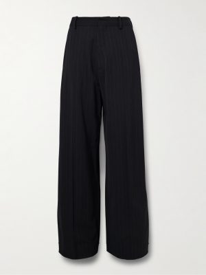 Wide-Leg Pinstriped Twill Trousers