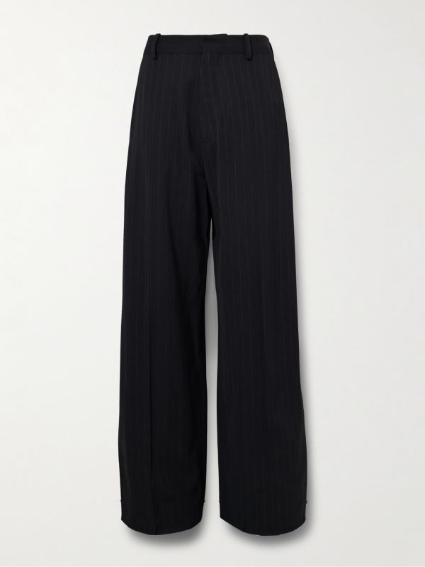 Wide-Leg Pinstriped Twill Trousers