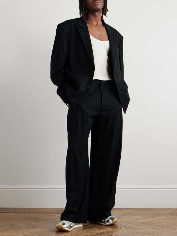 Wide-Leg Pinstriped Twill Trousers - OU