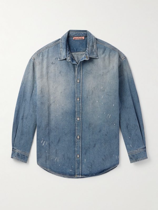 Paint-Splattered Organic Denim Shirt