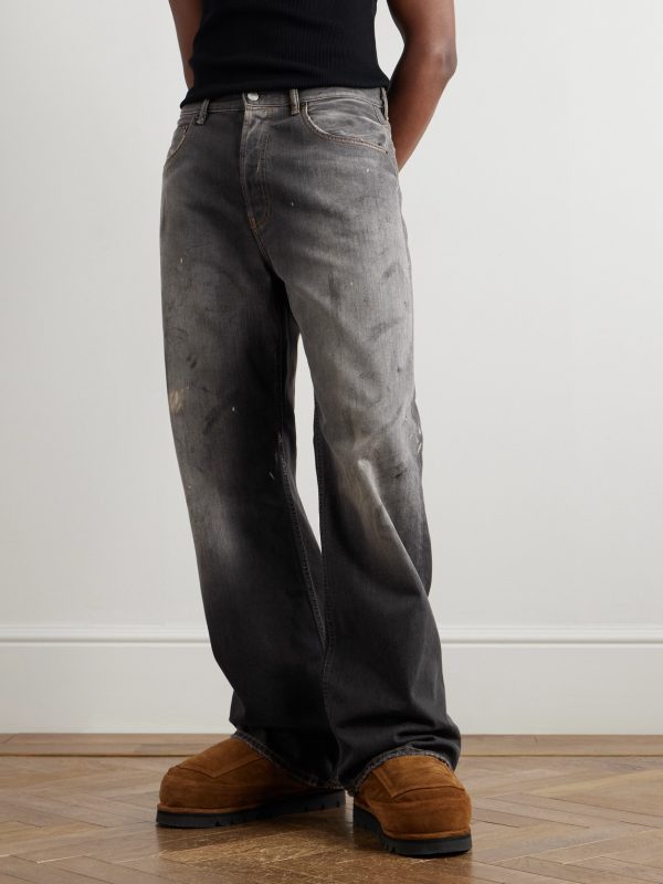 Straight-Leg Distressed Paint-Splattered Jeans - FR Straight-Leg Distressed Paint-Splattered Jeans - FR