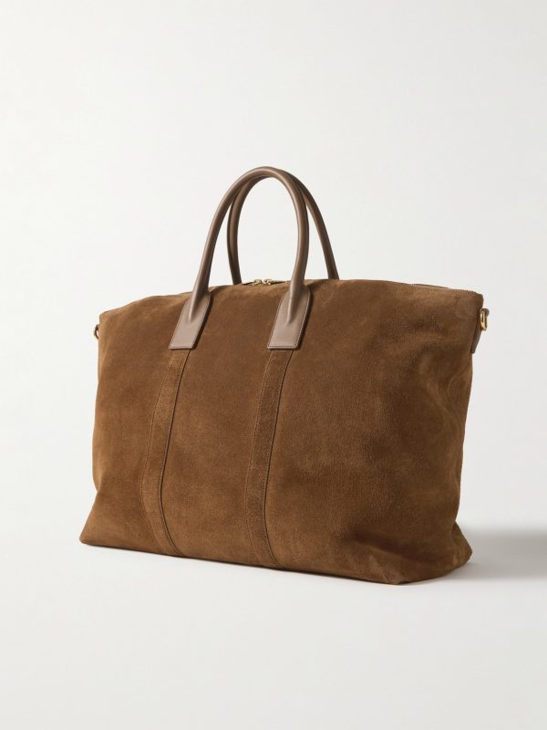 Leather-Trimmed Suede Tote Bag - BK Leather-Trimmed Suede Tote Bag - BK