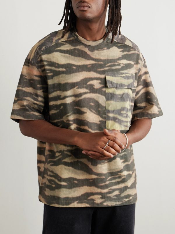 Printed Shell-Trimmed Cotton-Jersey T-Shirt - FR Printed Shell-Trimmed Cotton-Jersey T-Shirt - FR