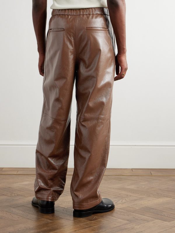 Straight-Leg Glossed Textured-Leather Trousers - BK Straight-Leg Glossed Textured-Leather Trousers - BK
