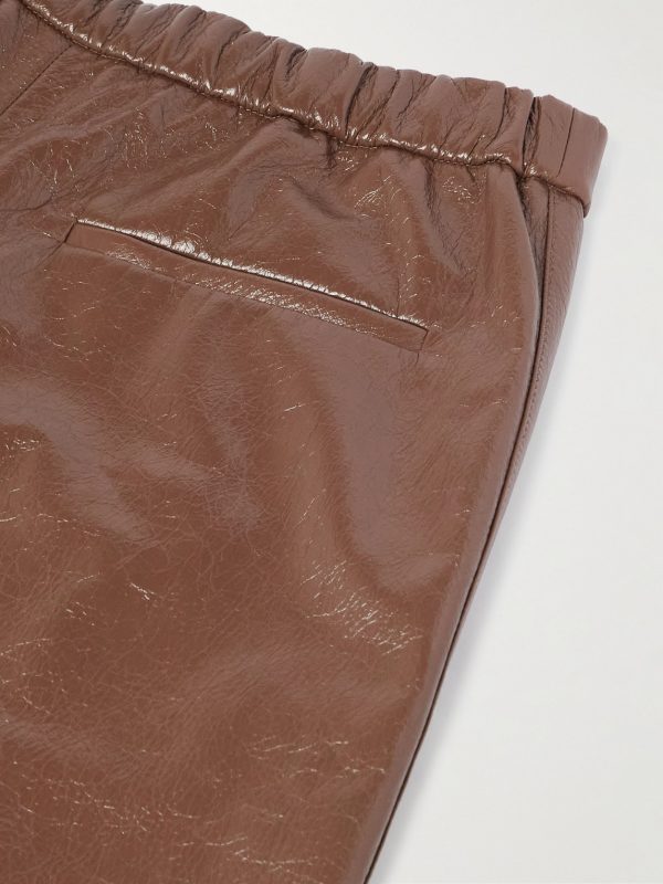 Straight-Leg Glossed Textured-Leather Trousers - CU Straight-Leg Glossed Textured-Leather Trousers - CU