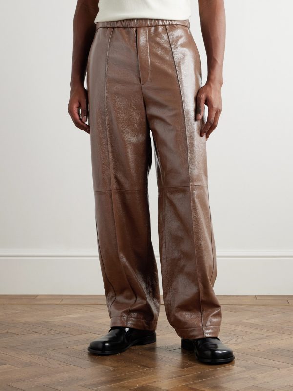 Straight-Leg Glossed Textured-Leather Trousers - FR Straight-Leg Glossed Textured-Leather Trousers - FR