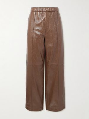 Straight-Leg Glossed Textured-Leather Trousers Straight-Leg Glossed Textured-Leather Trousers