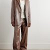 Straight-Leg Glossed Textured-Leather Trousers - OU Straight-Leg Glossed Textured-Leather Trousers - OU