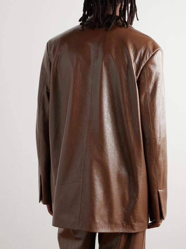 Glossed Textured-Leather Blazer - BK Glossed Textured-Leather Blazer - BK