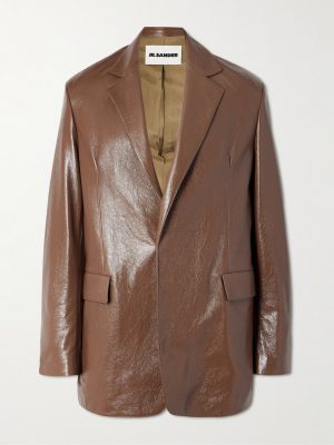 Glossed Textured-Leather Blazer