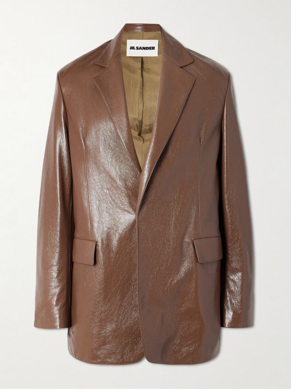 Glossed Textured-Leather Blazer Glossed Textured-Leather Blazer