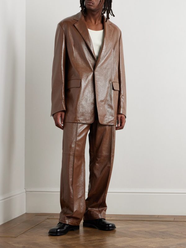 Glossed Textured-Leather Blazer - OU Glossed Textured-Leather Blazer - OU