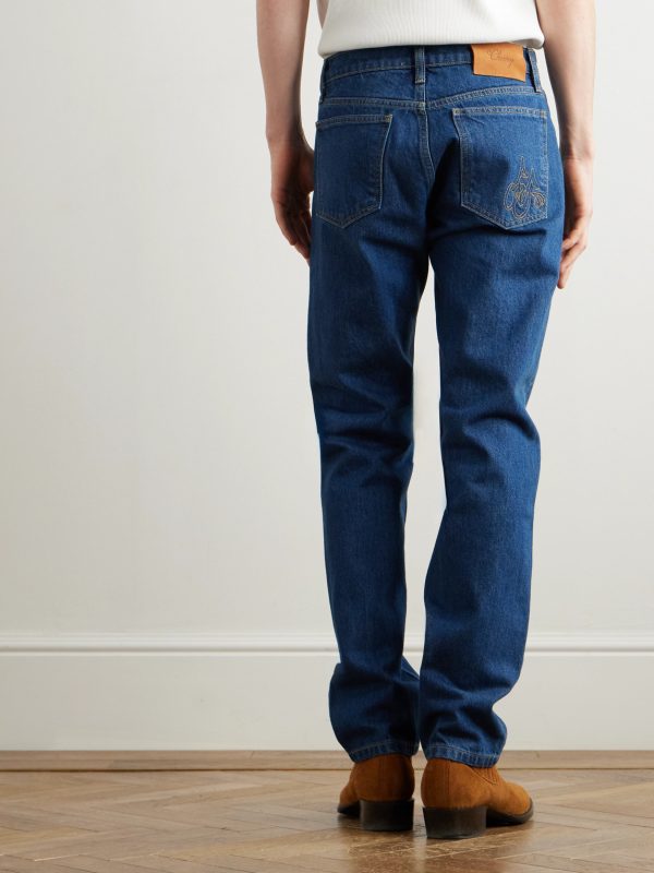 Straight-Leg Logo-Embroidered Jeans - BK Straight-Leg Logo-Embroidered Jeans - BK