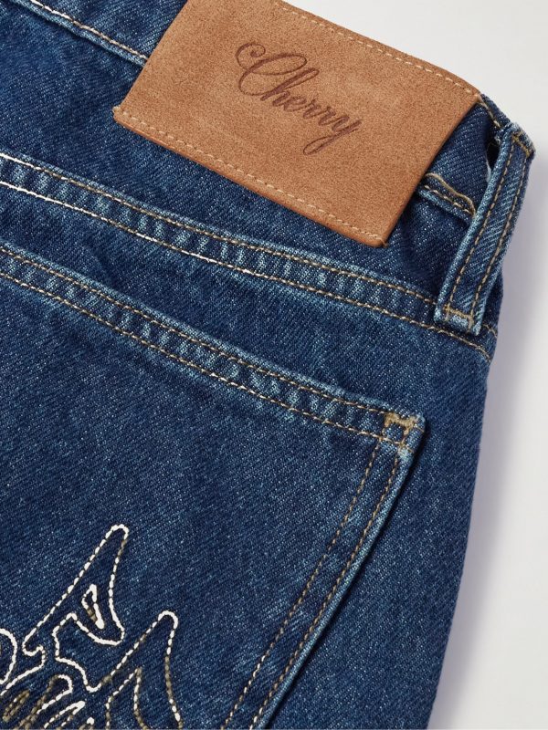 Straight-Leg Logo-Embroidered Jeans - CU Straight-Leg Logo-Embroidered Jeans - CU