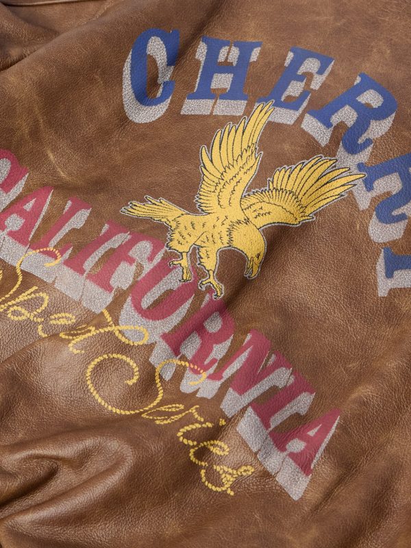 Oversized Logo-Print Leather Bomber Jacket - E1