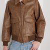 Oversized Logo-Print Leather Bomber Jacket - FR