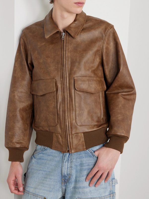 Oversized Logo-Print Leather Bomber Jacket - FR