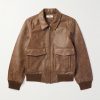 Oversized Logo-Print Leather Bomber Jacket