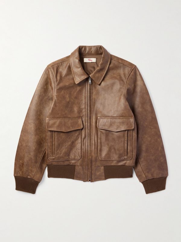 Oversized Logo-Print Leather Bomber Jacket