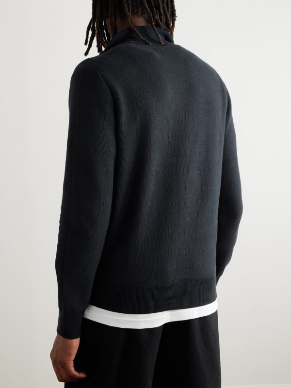 Logo-Embroidered Honeycomb-Knit Cotton Half-Zip Sweater - BK