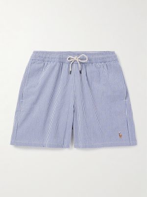 Traveler Straight-Leg Mid-Length Striped Cotton-Blend Seersucker Swim Shorts