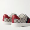 Ace Leather and Webbing-Trimmed Monogrammed Canvas Sneakers - BK Ace Leather and Webbing-Trimmed Monogrammed Canvas Sneakers - BK