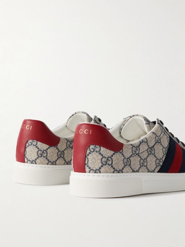 Ace Leather and Webbing-Trimmed Monogrammed Canvas Sneakers - BK Ace Leather and Webbing-Trimmed Monogrammed Canvas Sneakers - BK