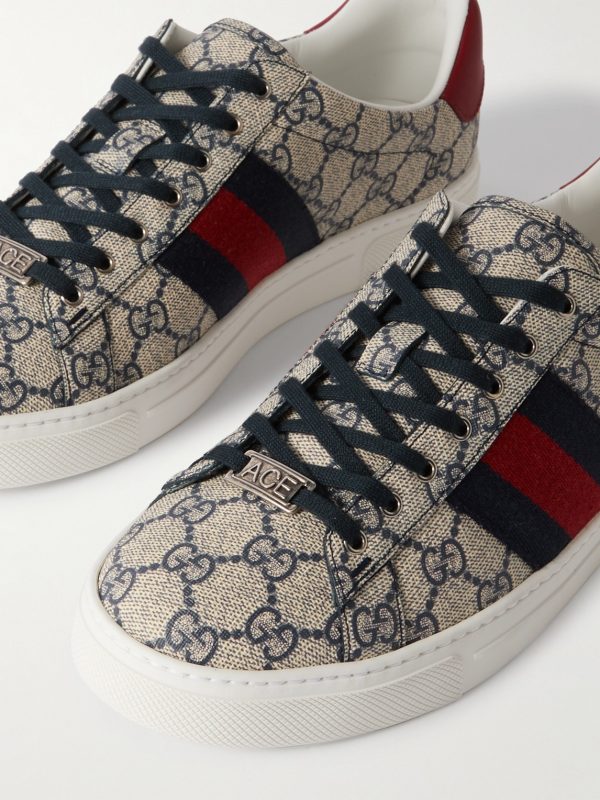 Ace Leather and Webbing-Trimmed Monogrammed Canvas Sneakers - CU Ace Leather and Webbing-Trimmed Monogrammed Canvas Sneakers - CU