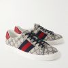 Ace Leather and Webbing-Trimmed Monogrammed Canvas Sneakers - FR Ace Leather and Webbing-Trimmed Monogrammed Canvas Sneakers - FR