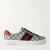 Ace Leather and Webbing-Trimmed Monogrammed Canvas Sneakers Ace Leather and Webbing-Trimmed Monogrammed Canvas Sneakers