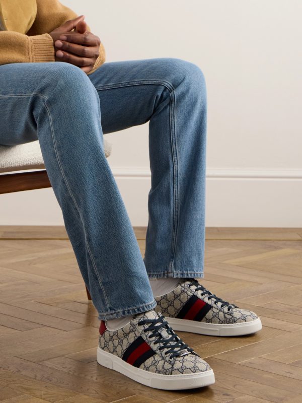 Ace Leather and Webbing-Trimmed Monogrammed Canvas Sneakers - OU Ace Leather and Webbing-Trimmed Monogrammed Canvas Sneakers - OU
