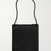 Flat Andiamo Intrecciato Leather Messenger Bag - BK Flat Andiamo Intrecciato Leather Messenger Bag - BK