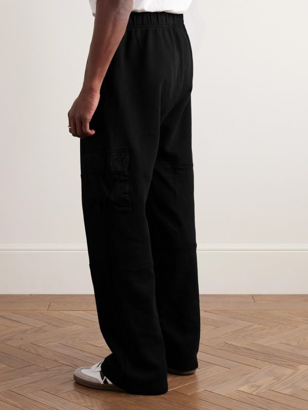 Heavyweight Straight-Leg Structured-Fleece Cotton-Jersey Drawstring Cargo Trousers - BK