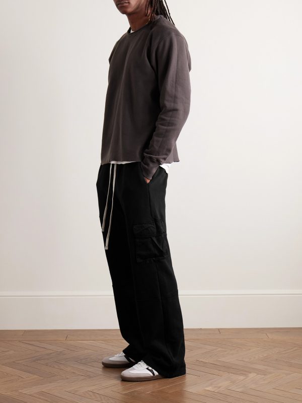 Heavyweight Straight-Leg Structured-Fleece Cotton-Jersey Drawstring Cargo Trousers - OU