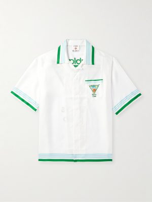Metaphysical Tennis Icon Convertible-Collar Printed Silk-Twill Shirt