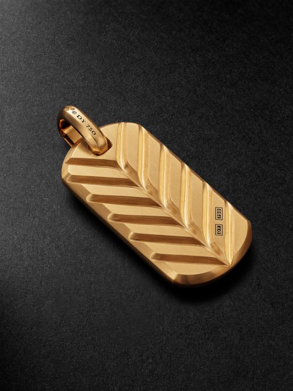 Chevron Tag Brushed 18-Karat Gold Pendant - BK Chevron Tag Brushed 18-Karat Gold Pendant - BK