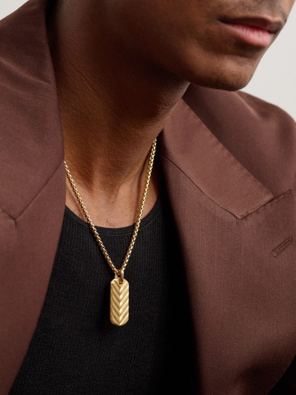 Chevron Tag Brushed 18-Karat Gold Pendant - E1 Chevron Tag Brushed 18-Karat Gold Pendant - E1