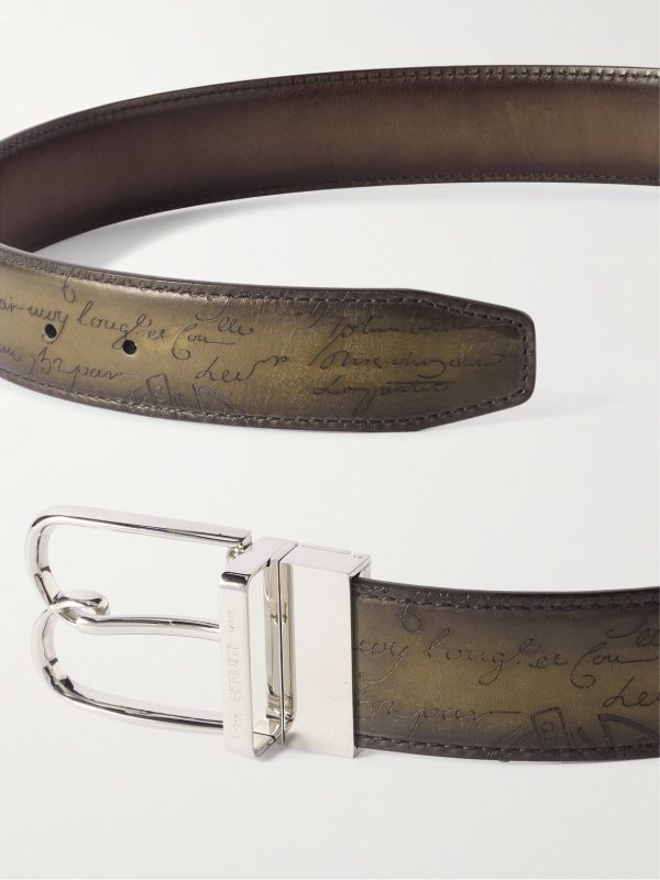 B Volute 3.5cm Scritto Venezia Leather Belt - E1
