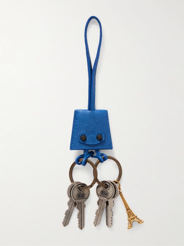 Le City Embellished Textured-Leather, Silver- and Gold-Tone Key Fob - BK Le City Embellished Textured-Leather, Silver- and Gold-Tone Key Fob - BK