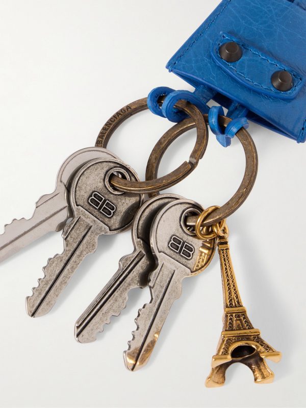 Le City Embellished Textured-Leather, Silver- and Gold-Tone Key Fob - CU Le City Embellished Textured-Leather, Silver- and Gold-Tone Key Fob - CU