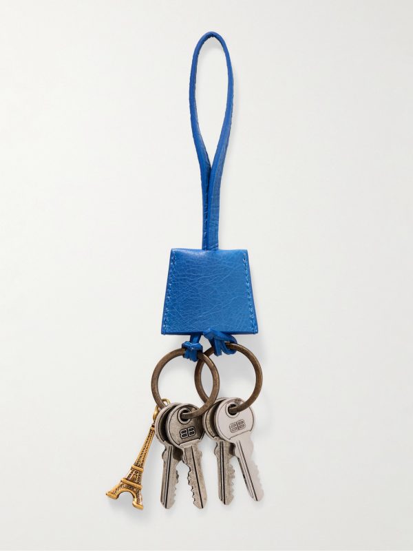 Le City Embellished Textured-Leather, Silver- and Gold-Tone Key Fob Le City Embellished Textured-Leather, Silver- and Gold-Tone Key Fob