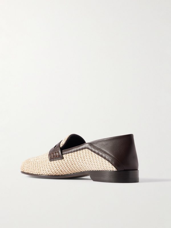 Padstow Collapsible-Heel Leather-Trimmed Raffia Loafers - BK Padstow Collapsible-Heel Leather-Trimmed Raffia Loafers - BK